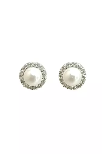 Silver plated cz halo design stud earrings