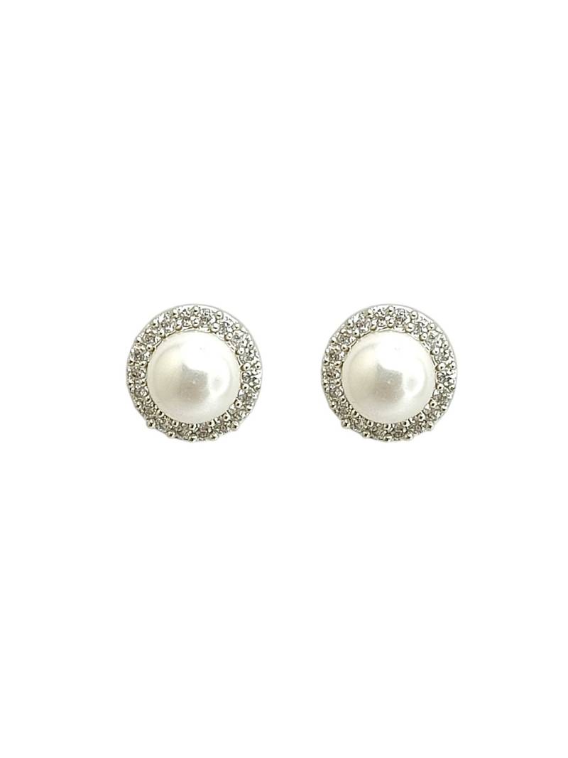 Silver plated cz halo design stud earrings