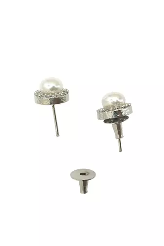 Silver plated cz halo design stud earrings