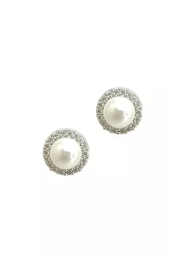 Silver plated cz halo design stud earrings