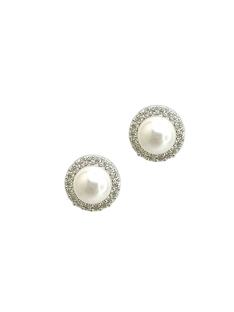Silver plated cz halo design stud earrings