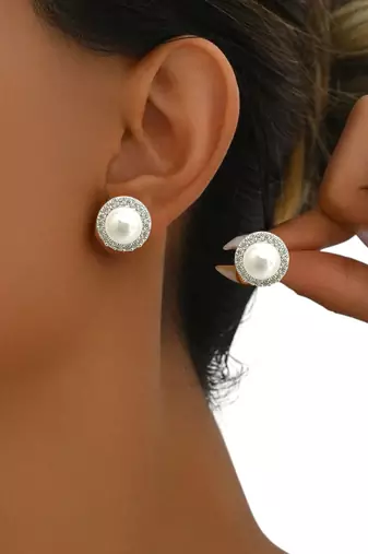 Silver plated cz halo design stud earrings