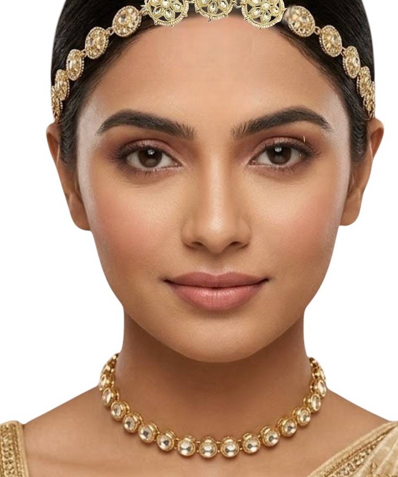 Silver plated kundan floral mathapatti sheeshphool
