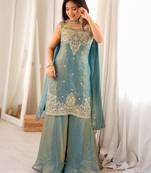 Designer mint green embroidered kurta palazzo set | party wear ethnic outfit