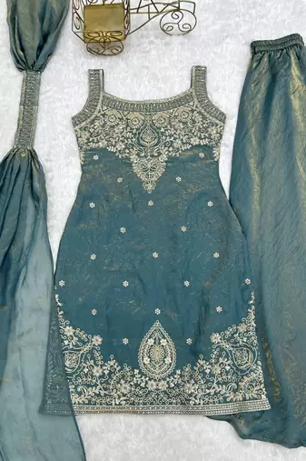 Designer mint green embroidered kurta palazzo set | party wear ethnic outfit