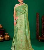 Mint green gold zari weaving zari tissue silk saree with blouse