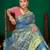 Steel blue gold zari weaving zari tissue silk saree with blouse