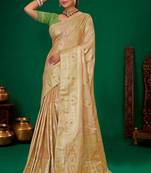 Beige meenakari zari weaving zari tissue silk saree with blouse