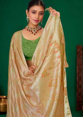 Beige meenakari zari weaving zari tissue silk saree with blouse 4