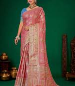 Onion pink meenakari zari weaving zari tissue silk saree with blouse