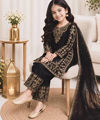 Kids Girls Top Palazzo with Dupatta Embroidery Work 1
