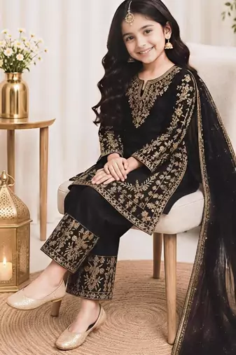 Kids Girls Top Palazzo with Dupatta Embroidery Work