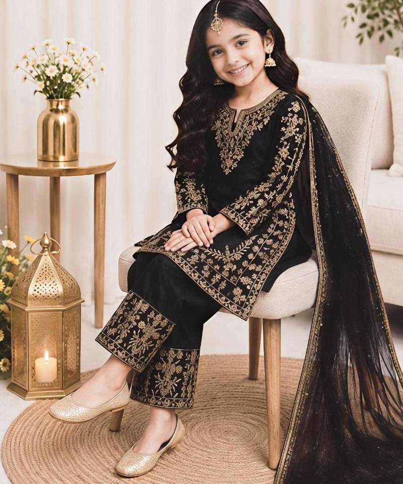 Kids Girls Top Palazzo with Dupatta Embroidery Work
