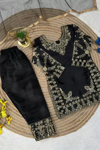 Kids Girls Top Palazzo with Dupatta Embroidery Work