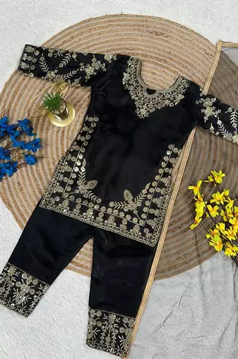Kids Girls Top Palazzo with Dupatta Embroidery Work