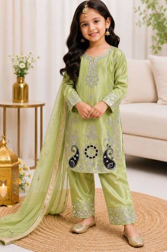Kids Girls Top Palazzo with Dupatta Embroidery Work