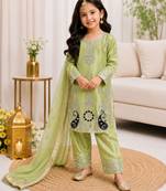 Kids Girls Top Palazzo with Dupatta Embroidery Work