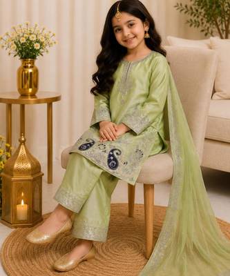 Kids Girls Top Palazzo with Dupatta Embroidery Work 2
