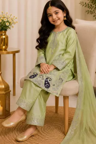 Kids Girls Top Palazzo with Dupatta Embroidery Work