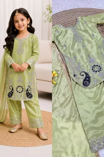 Kids Girls Top Palazzo with Dupatta Embroidery Work