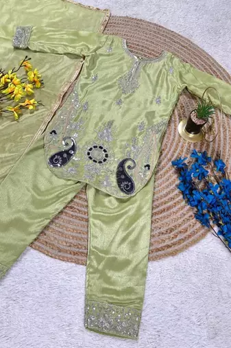Kids Girls Top Palazzo with Dupatta Embroidery Work