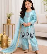 Kids Girls Top Palazzo with Dupatta Embroidery Work