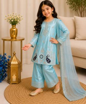 Kids Girls Top Palazzo with Dupatta Embroidery Work 2