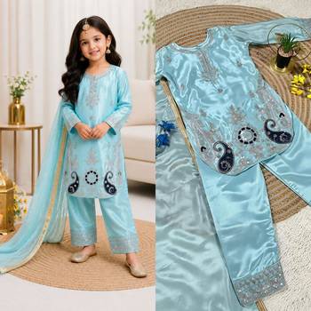 Kids Girls Top Palazzo with Dupatta Embroidery Work 4