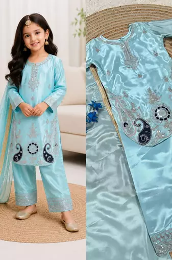 Kids Girls Top Palazzo with Dupatta Embroidery Work