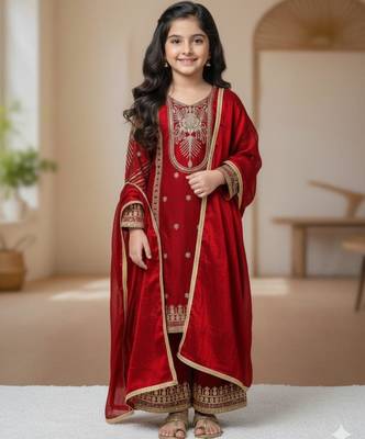 Kids Girls Top Palazzo with Dupatta Embroidery Work 1