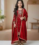 Kids Girls Top Palazzo with Dupatta Embroidery Work