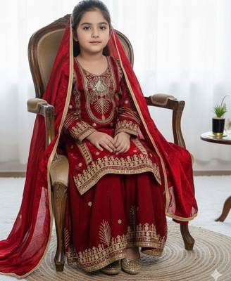 Kids Girls Top Palazzo with Dupatta Embroidery Work 2