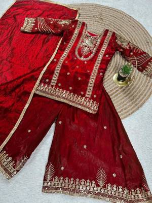 Kids Girls Top Palazzo with Dupatta Embroidery Work 3
