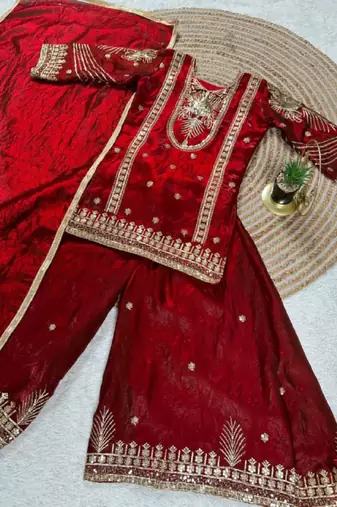 Kids Girls Top Palazzo with Dupatta Embroidery Work