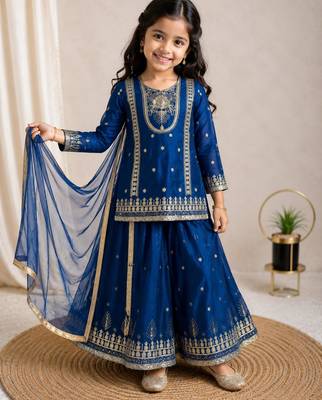 Kids Girls Top Palazzo with Dupatta Embroidery Work 1