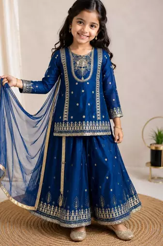 Kids Girls Top Palazzo with Dupatta Embroidery Work