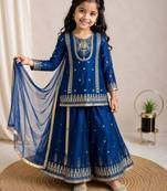 Kids Girls Top Palazzo with Dupatta Embroidery Work
