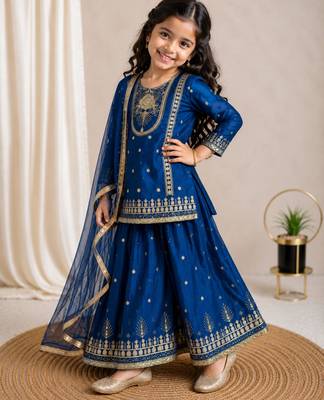 Kids Girls Top Palazzo with Dupatta Embroidery Work 2