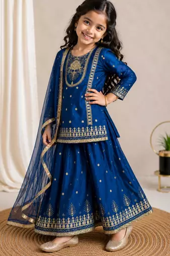 Kids Girls Top Palazzo with Dupatta Embroidery Work