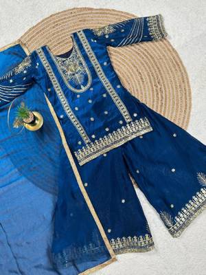 Kids Girls Top Palazzo with Dupatta Embroidery Work 3