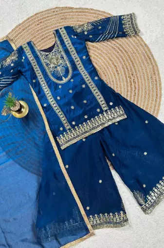Kids Girls Top Palazzo with Dupatta Embroidery Work