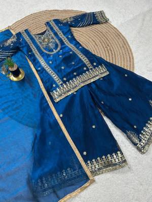 Kids Girls Top Palazzo with Dupatta Embroidery Work 4