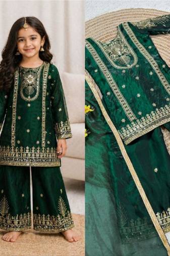Kids Girls Top Palazzo with Dupatta Embroidery Work