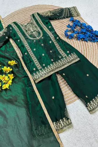 Kids Girls Top Palazzo with Dupatta Embroidery Work