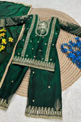 Kids Girls Top Palazzo with Dupatta Embroidery Work