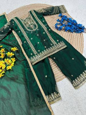 Kids Girls Top Palazzo with Dupatta Embroidery Work 4