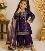 Kids Girls Top Palazzo with Dupatta Embroidery Work