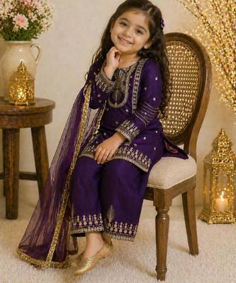 Kids Girls Top Palazzo with Dupatta Embroidery Work 2