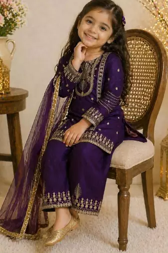 Kids Girls Top Palazzo with Dupatta Embroidery Work