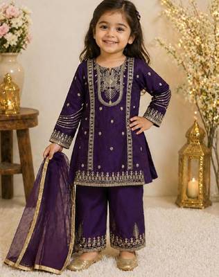 Kids Girls Top Palazzo with Dupatta Embroidery Work 3